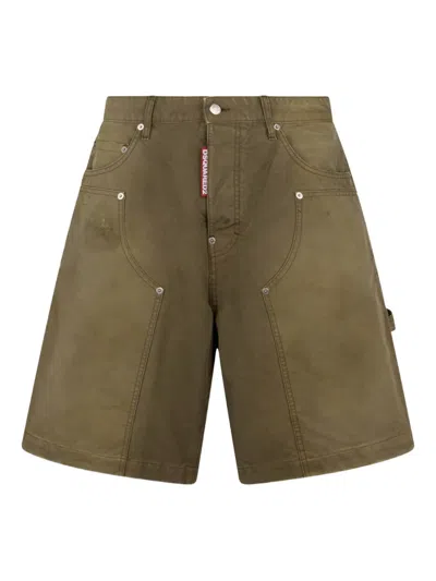 Dsquared2 Garment Dyed Carpenter Shorts In Green