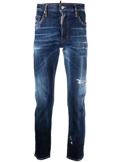 Dsquared2 Gem-embellished Distressed Jeans In Blue