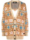 Dsquared2 Multicolor Embroidered Wool Blend Cardigan In Neutrals