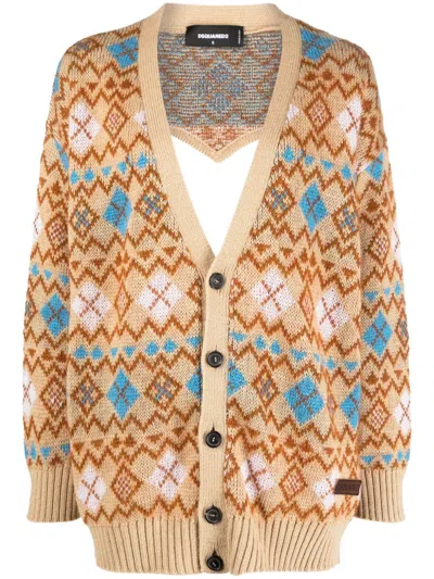 DSQUARED2 GEOMETRIC-PRINT WOOL CARDIGAN
