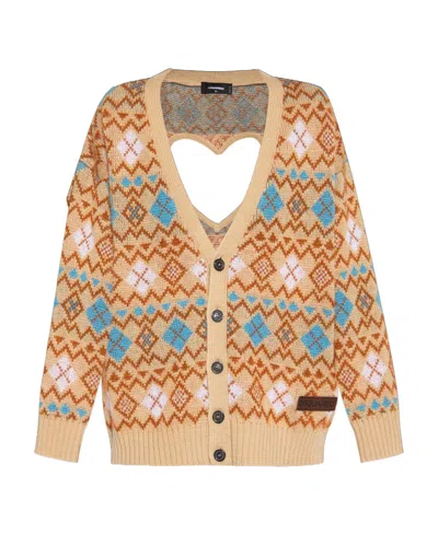 DSQUARED2 DSQUARED2 HEART VINTAGE SHETLAND KNITTED CARDIGAN