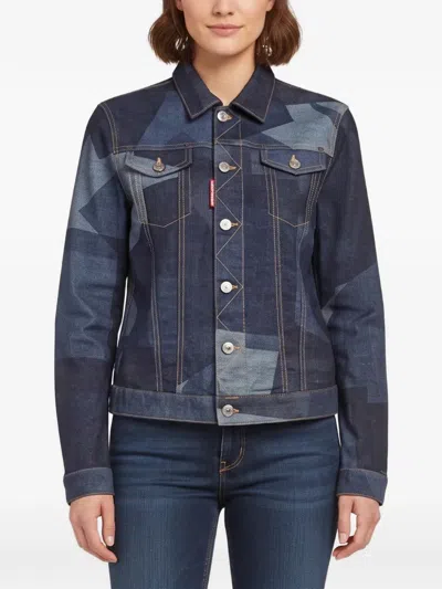 Pre-owned Dsquared2 Geometric-print Denim Jacket In Blue