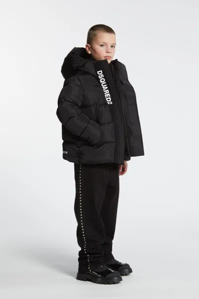 Dsquared2 Short Padded Jacket With Hood And  Logo In Black