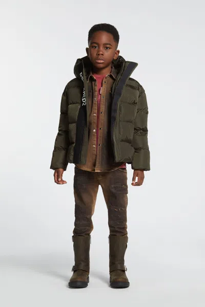 Dsquared2 Short Padded Jacket With Hood And  Logo In Black