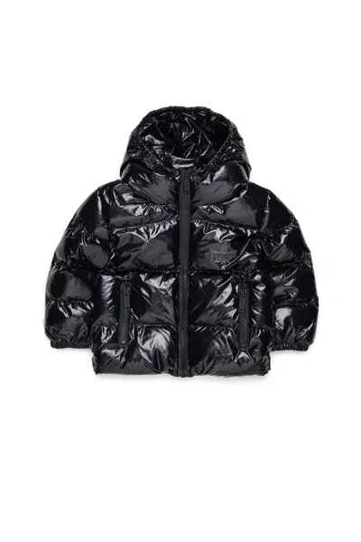 Dsquared2 Short Padded Jacket With Logo Maple Leaf In Black