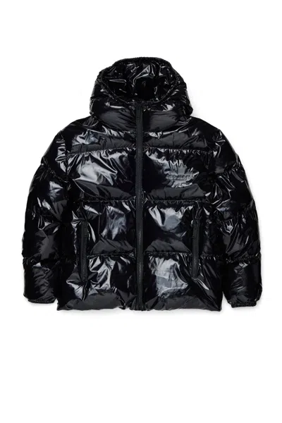 Dsquared2 Short Padded Jacket With Logo Maple Leaf In Black