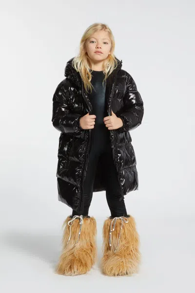 Dsquared2 Long Padded Jacket With Logo Maple Leaf In Black