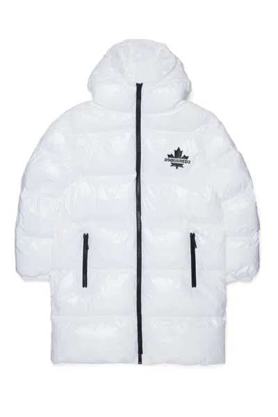 Dsquared2 Long Padded Jacket With Logo Maple Leaf In Multi