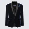 Dsquared2 Velvet Blazer With Front Pockets And Notch Lapel In Blue
