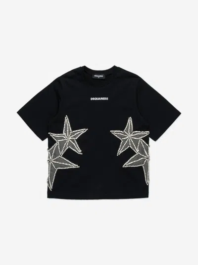 Dsquared2 Babies' Girls Crystal Stars T-shirt In Black
