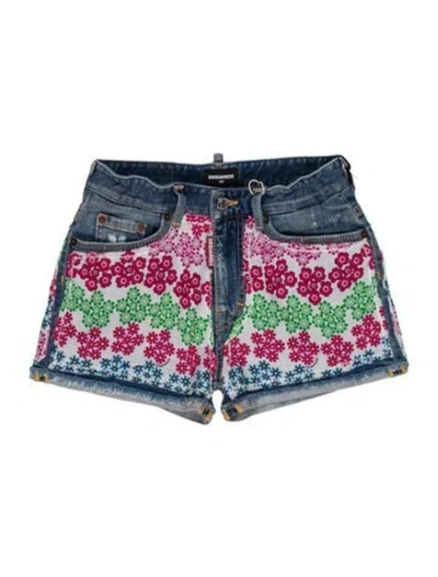 Pre-owned Dsquared2 Kids' Girls' Printed Denim Shorts W/tags In Blue