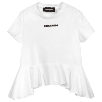 Dsquared2 Kids' Girls White Cotton Logo T-shirt