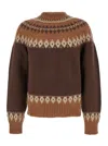 Dsquared2 Brown Crewneck Sweater With Intarsio Motif In Wool Blend Man In Brown