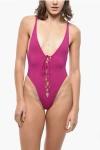 Dsquared2 Glitter One Piece Swimsuit With Lace-up Details In Purple