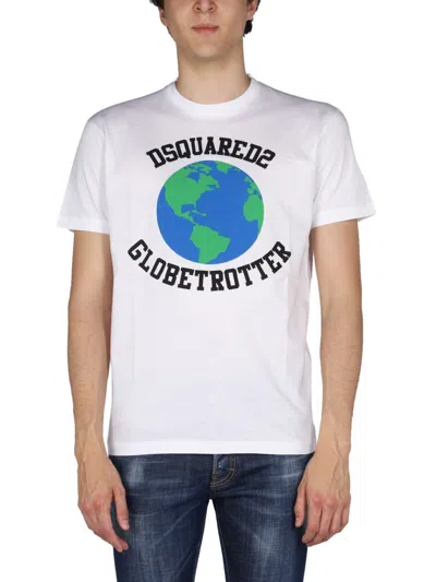 DSQUARED2 DSQUARED2 GLOBETROTTER T-SHIRT WITH PRINT