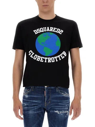DSQUARED2 GLOBETROTTER T-SHIRT WITH PRINT