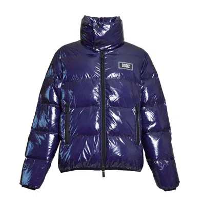 Dsquared2 Glossy Nylon Quilted Puffer Jacket In Blue