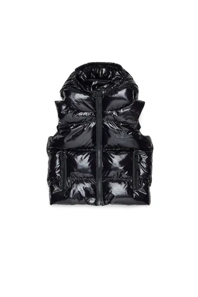 Dsquared2 Glossy Padded Vest With Logo Maple Leaf In Black