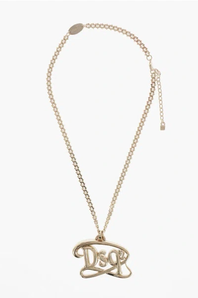 Dsquared2 Gold-effect Chain Necklace With Logo Pendant