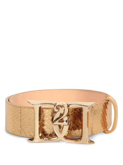 Dsquared2 Gold Laminated Leather Belt In Metallic