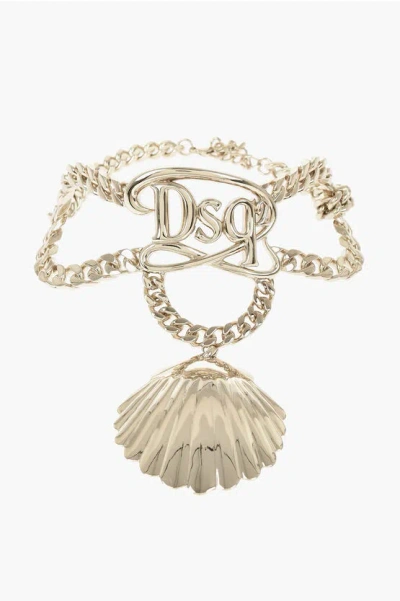 Dsquared2 Gold-tone Metal Necklace With Shell-shaped Pendant In Transparent