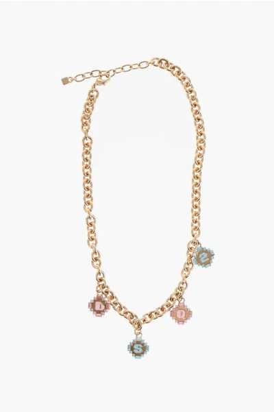 Dsquared2 Golden Effect Chain Necklace With Rhinestone Embellished Cha Grösse Uni