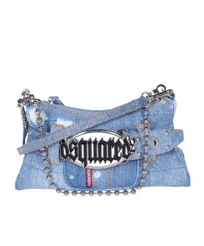 DSQUARED2 DSQUARED2 GOTHIC LOGO PLAQUE DENIM SHOULDER BAG
