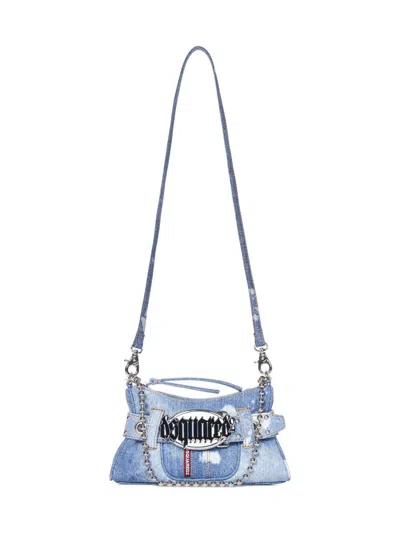 Dsquared2 Logo Plaque Quilted Clutch Bag In Blue