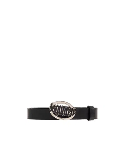 Dsquared2 Gothic Logo-buckle Leather Belt In Black