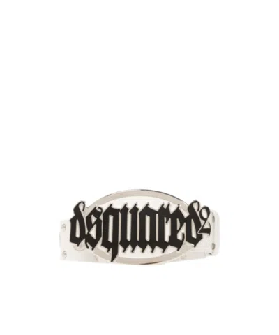 Dsquared2 Gothic Logo Buckled Belt In White