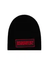 Dsquared2 Gothic Logo Patch Knit Wool Beanie In Black