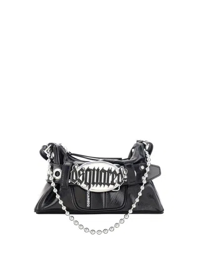 Dsquared2 Gothic Logo Plaque Belted Shoulder Bag In Black