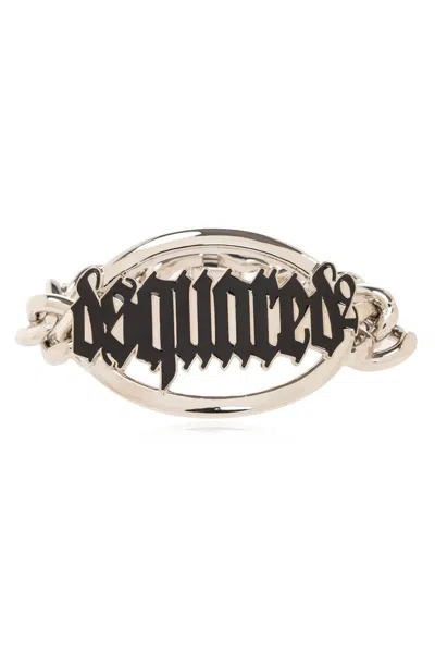 Dsquared2 Gothic Logo Plaque Chain Bracelet In Silver