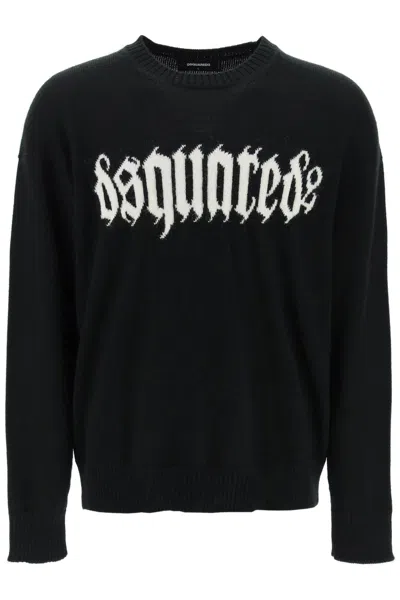 Dsquared2 Gothic Logo Sweater In Black White (black)