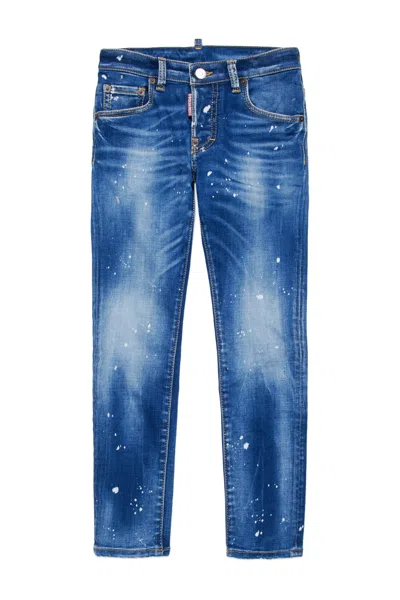 Dsquared2 Kids' Gradient Skinny Jeans With Stains In Blue