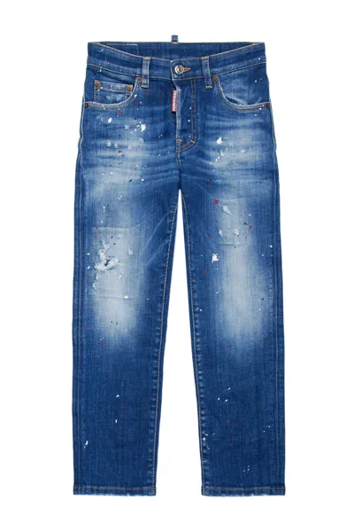 Dsquared2 Kids' Gradient Skinny Jeans With Stains In Blue