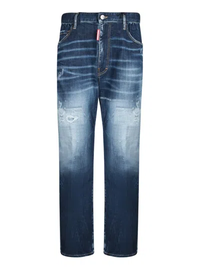 Dsquared2 Gradient Wash Denim Trousers With Distressed Detailing In Blue