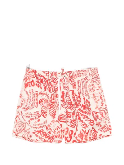 Dsquared2 Graffiti-print Drawstring-waist Swim Shorts In Red