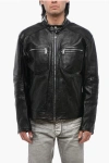 Dsquared2 Grained Leather Jacket With Mandarin Collar