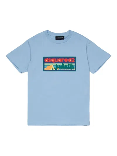 Dsquared2 Kids' Graphic Crew-neck T-shirt In Blue