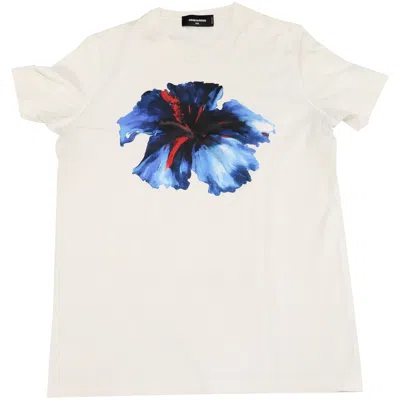 Dsquared2 Graphic Hibiscus Flower Print T-shirt In White Cotton