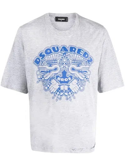 Dsquared2 Dsquared Men Dragon Bros Football T-shirt In Grey