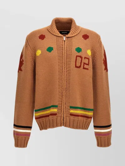 DSQUARED2 GRAPHIC MAPLE LEAF KNIT CARDIGAN