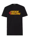 Dsquared2 Black Crewneck T-shirt With Print On The Front And Logo Lettering On The Rear In Black
