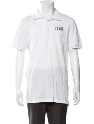 Pre-owned Dsquared2 Graphic Print Collar Polo Shirt In White