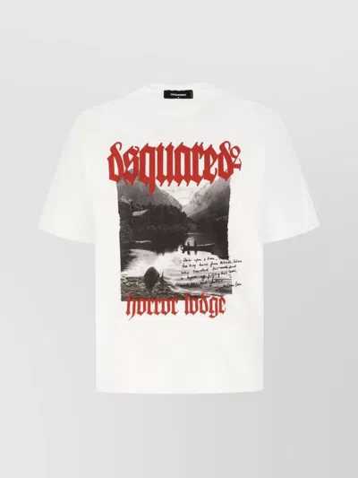 Dsquared2 Graphic Print Cotton Crew-neck T-shirt In White