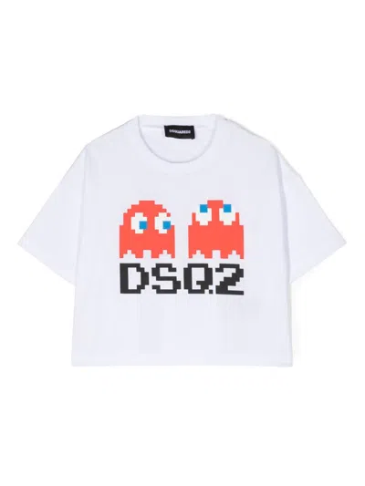Dsquared2 Kids' Graphic-print Cotton Crop Top In White