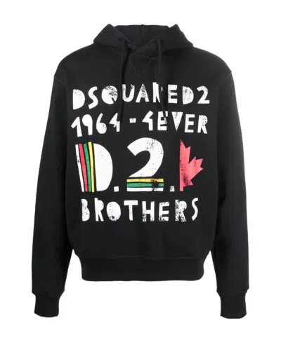 Dsquared2 Graphic-print Cotton Hoodie In Black