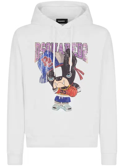 Dsquared2 Ciro Logo Printed Cotton Hoodie In Weiss