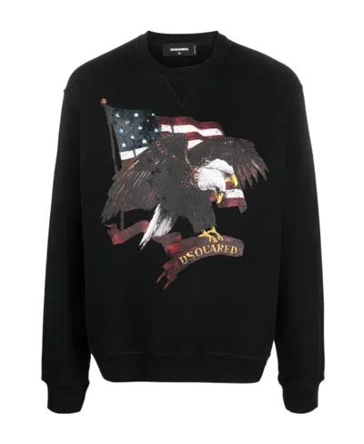 Dsquared2 Graphic-print Cotton Sweatshirt In Black